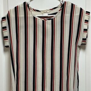 Marci Sz Small Cuffed Sleeve Cream Black Red Gold Striped Blouse Y2K 90s Layer